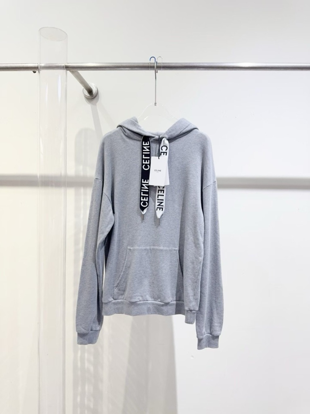 🚩steal Celine Light Gray Logo Drawstring Hoodie